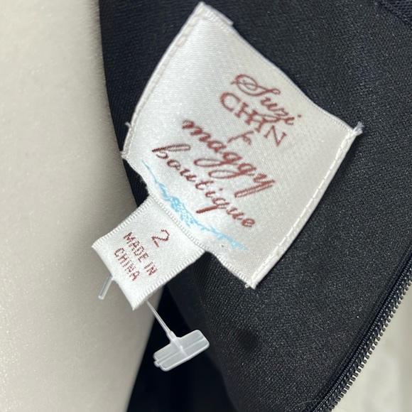 Suzi Chin Black Sequin Jersey Pleated Scoop Neck Party Cocktail Dress - Picture 3 of 10